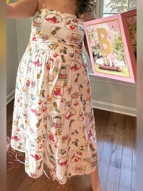Jessica Simpson XL White Fruit Print Cotton Sundress V Waist Detachable Straps